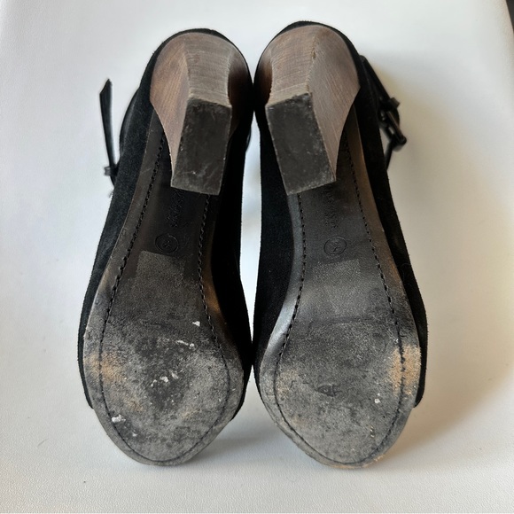 AllSaints Wrap Buckle Suede Peep Toe Heels - Size 38 - Picture 3 of 8